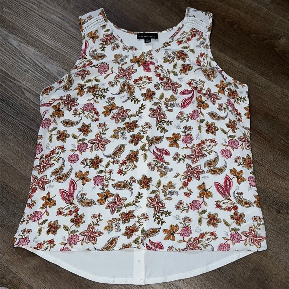 FORTUNE & IVY Floral‎ Tank Top Size Large Sleeveless Blouse Top White Lace NWOT